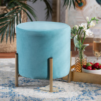 Baxton Studio FZD190717-Light Blue Velvet-Ottoman Baxton Studio Thurman Contemporary Glam and Luxe Sky Blue Velvet Fabric Upholstered and Gold Finished Metal Ottomanu
